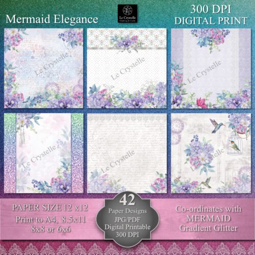 Mermaid Elegance Digital Paper 6 Pk set 3