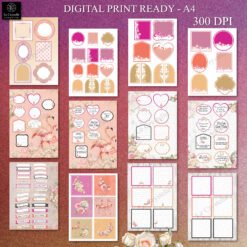 Digital Sunset flamingo Envelopes, Tags and Embellishment Collection