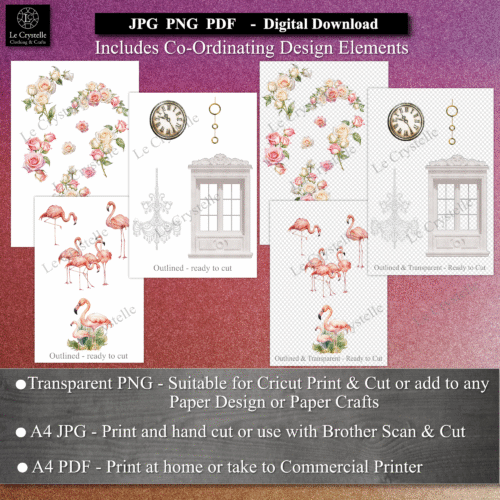 Digital Sunset flamingo Envelopes, Tags and Embellishment Collection - Image 3
