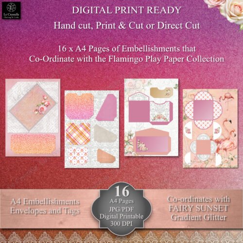 Digital Sunset flamingo Envelopes, Tags and Embellishment Collection - Image 2